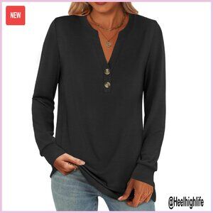 Women's Long Sleeve Henley Top Regular Fit Business Casual Blouse